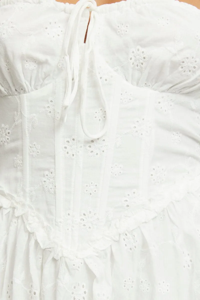White Fit And Flare Dress Mini Eyelet Fabric