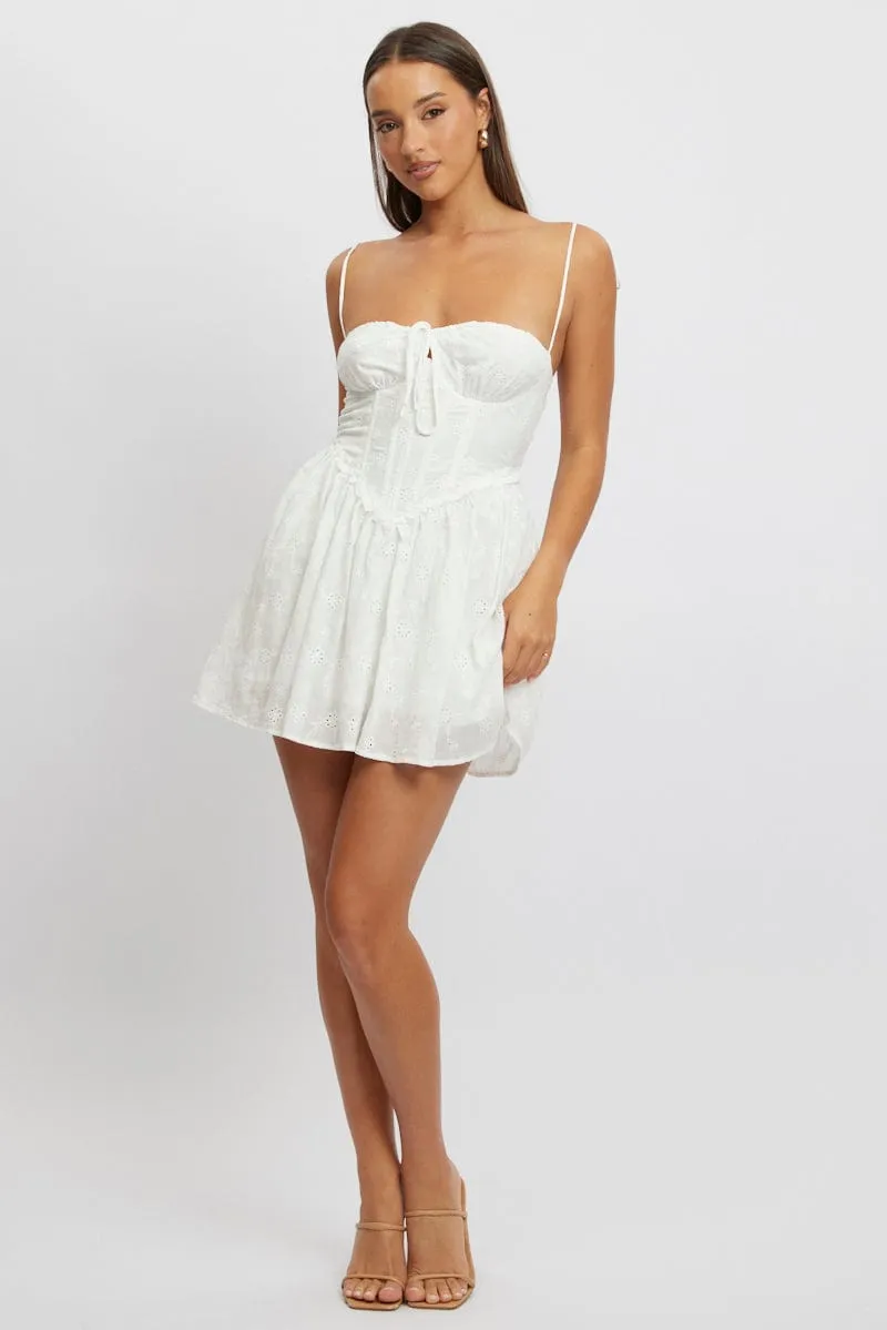 White Fit And Flare Dress Mini Eyelet Fabric