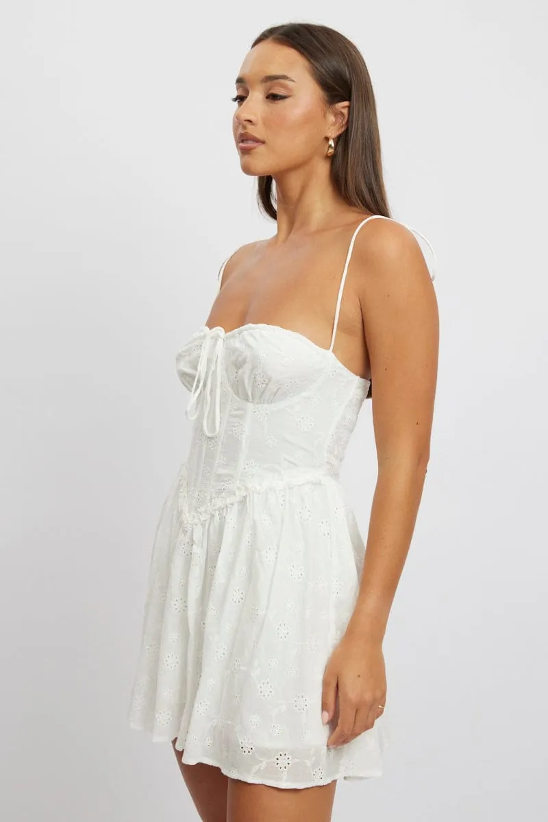 White Fit And Flare Dress Mini Eyelet Fabric