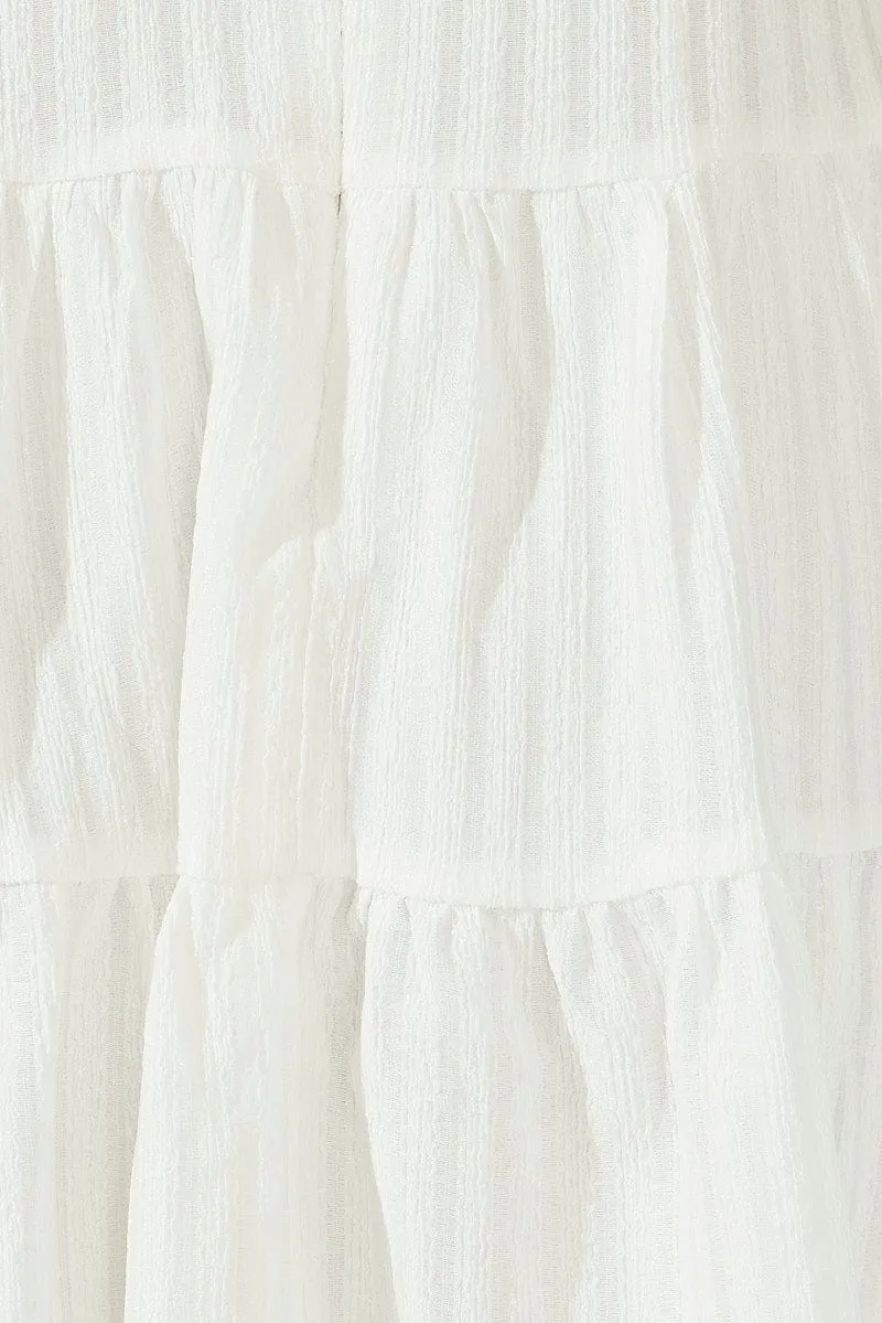 White Fit And Flare Dress Mini Textured Fabric