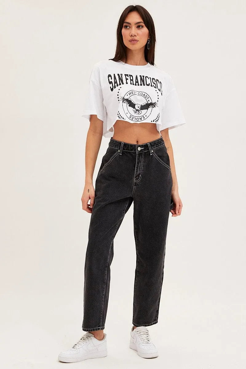 White Graphic T Shirt Short Sleeve Crop