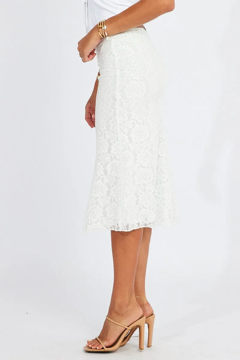 White Lace Skirt High Rise