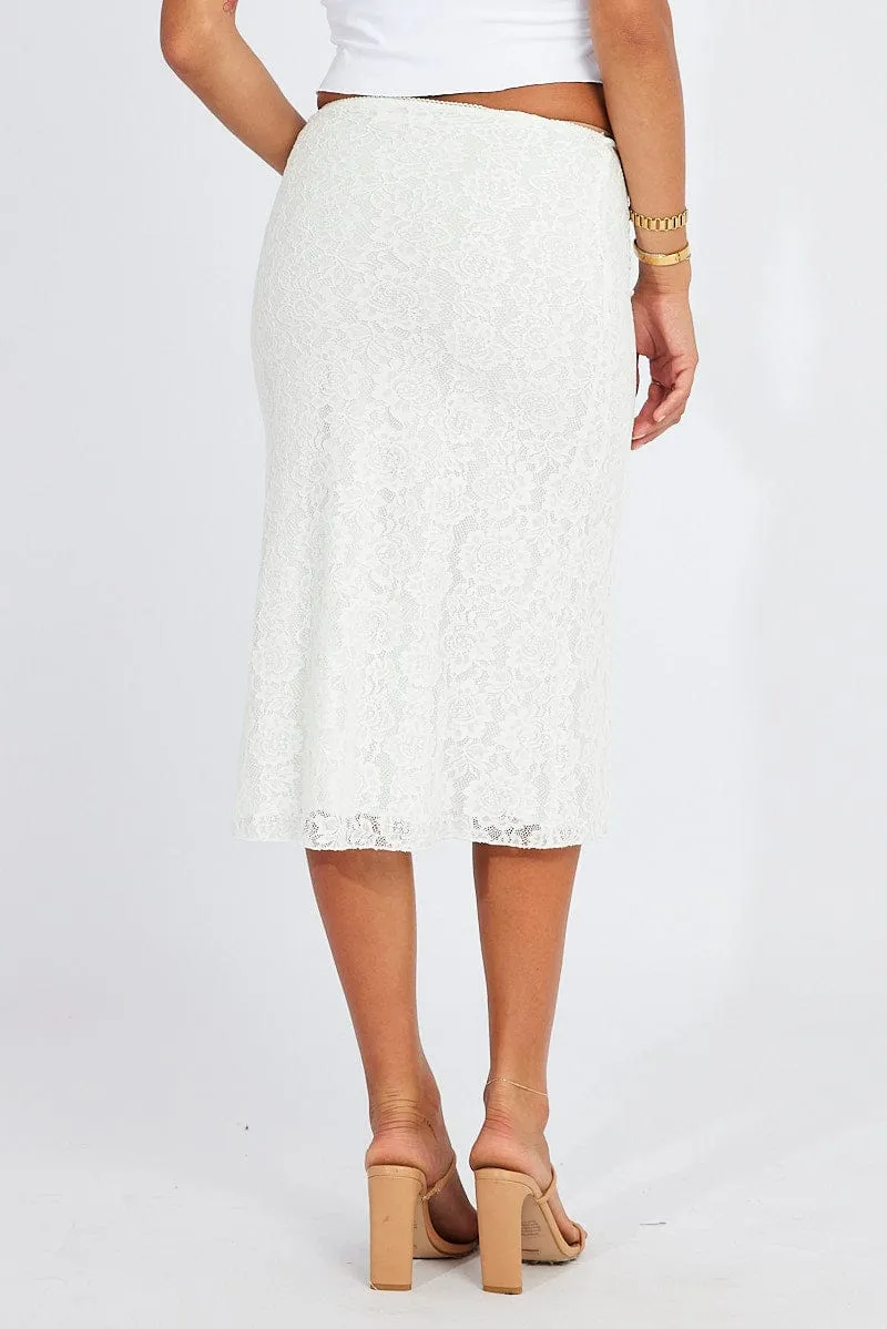 White Lace Skirt High Rise