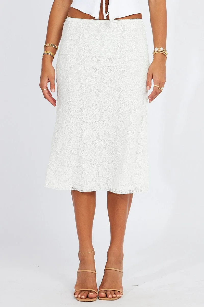 White Lace Skirt High Rise