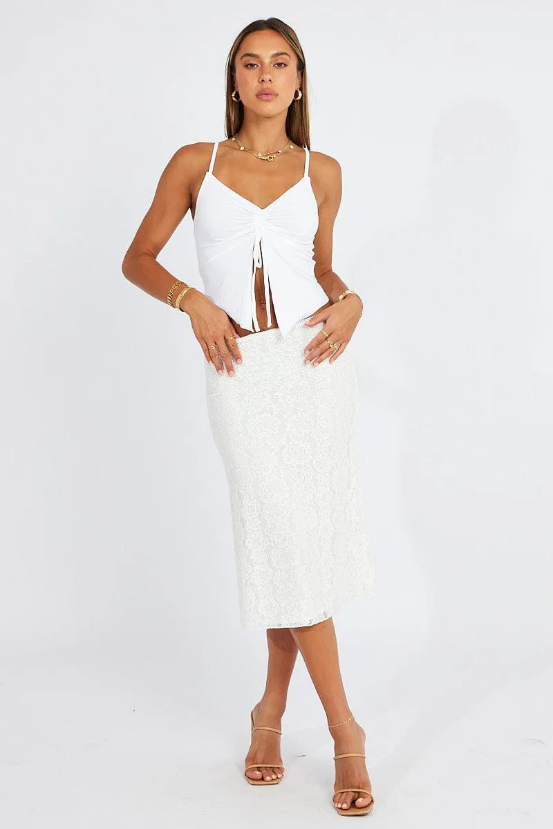 White Lace Skirt High Rise