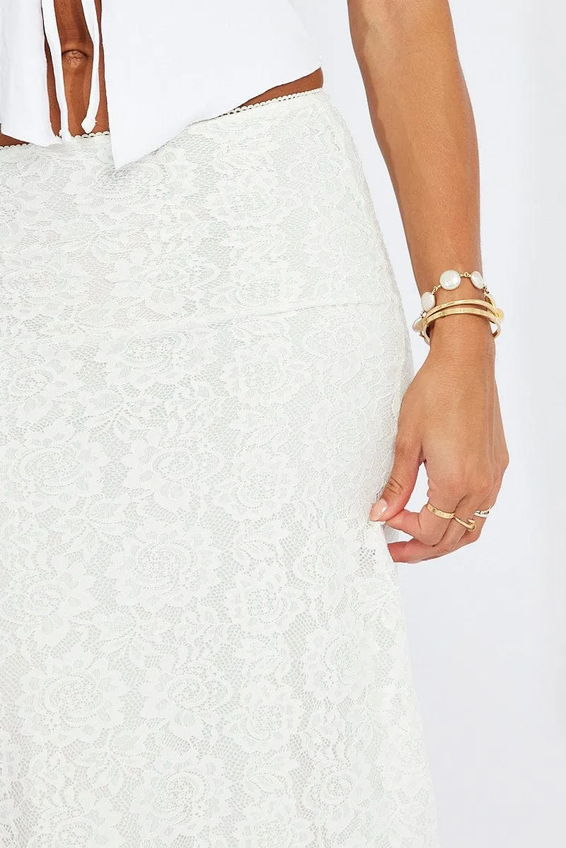 White Lace Skirt High Rise