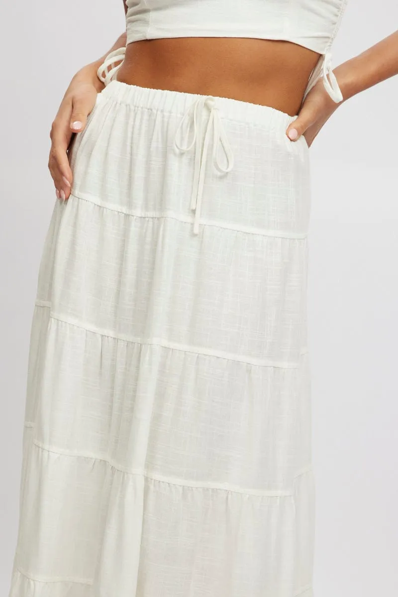 White Maxi Skirt Tiered High Rise