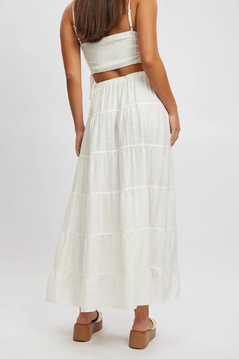 White Maxi Skirt Tiered High Rise