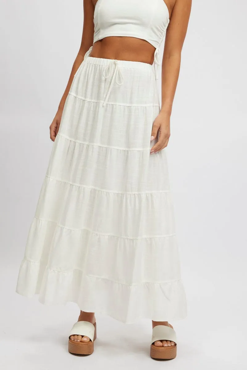 White Maxi Skirt Tiered High Rise