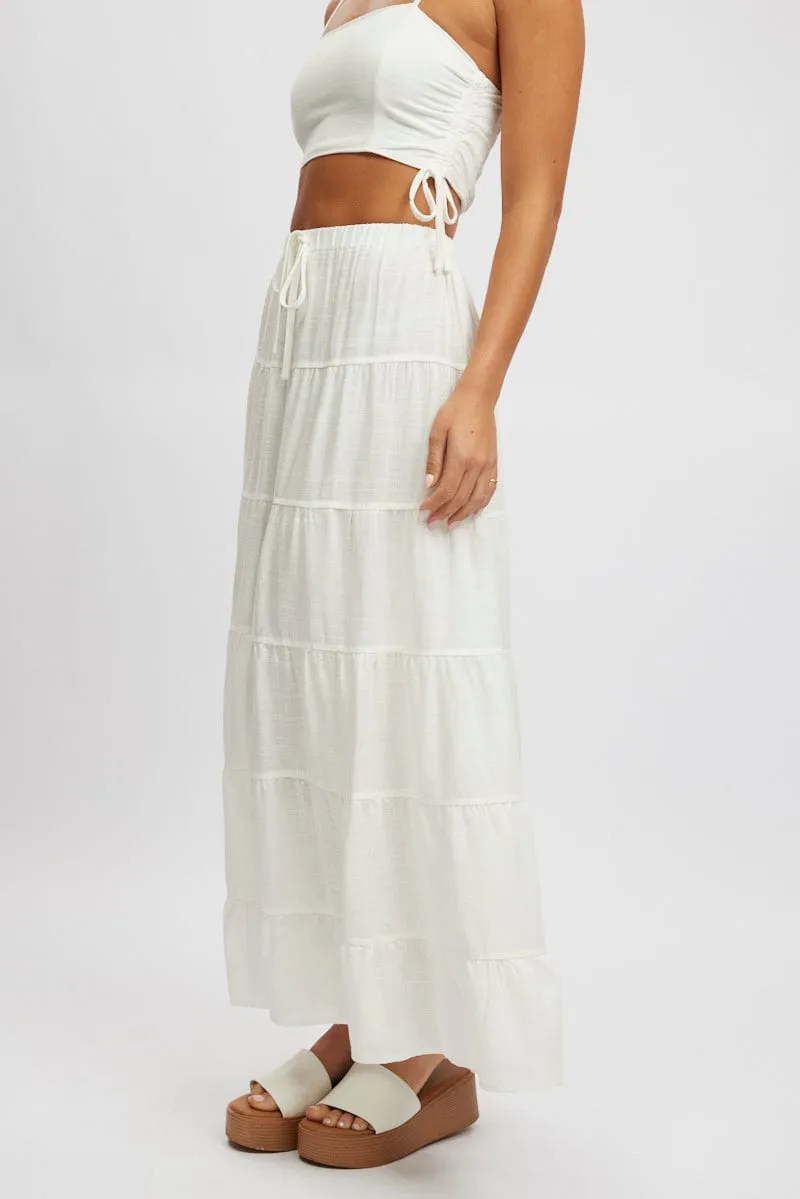 White Maxi Skirt Tiered High Rise