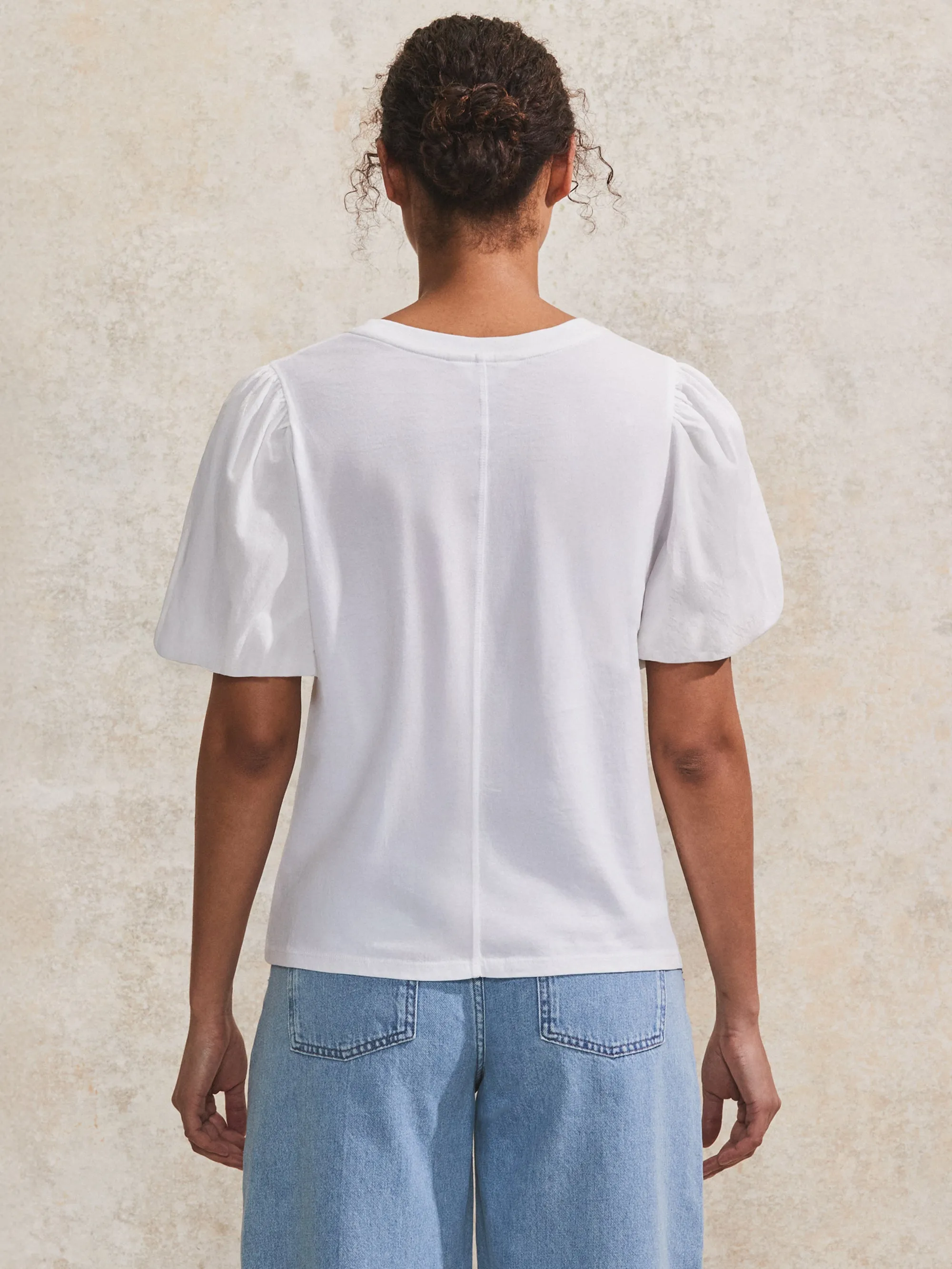 White Pure Cotton Puff-Sleeve T-Shirt