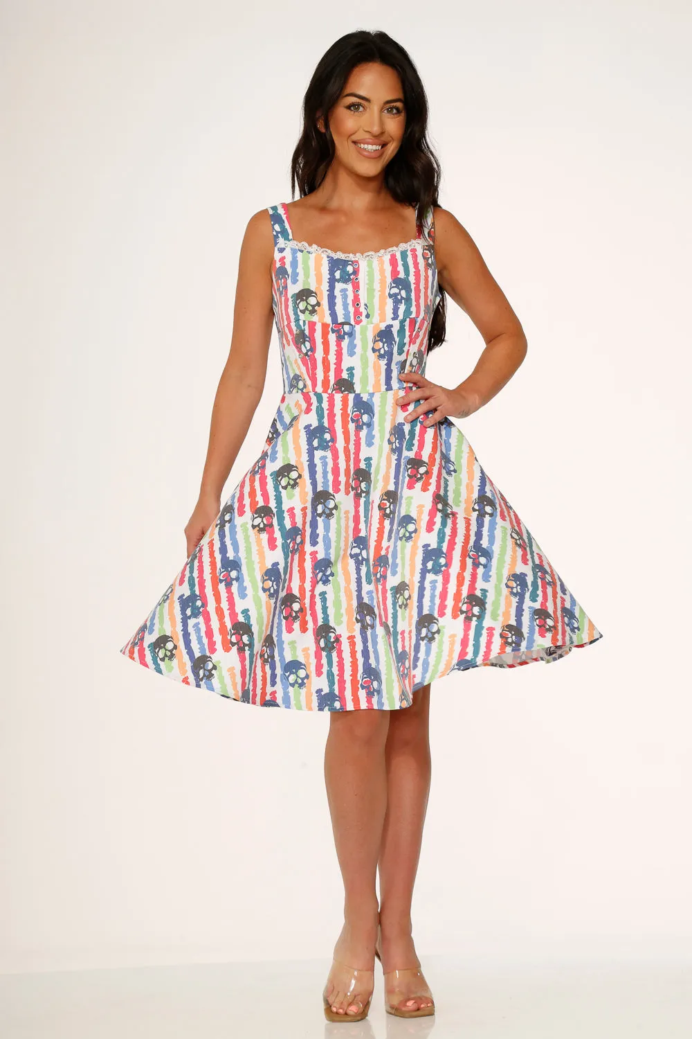White Skulls Rainbow Swing Dress