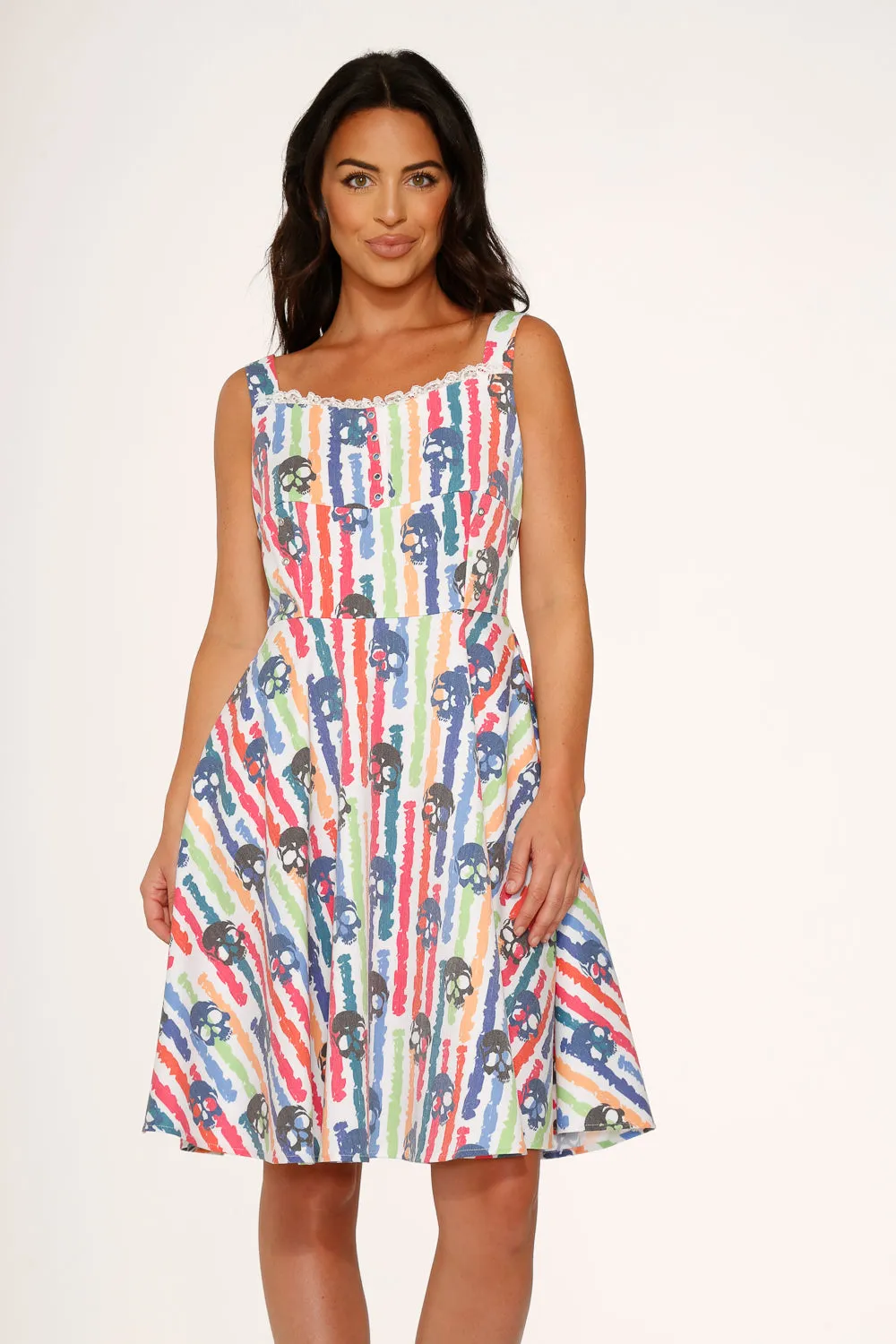 White Skulls Rainbow Swing Dress