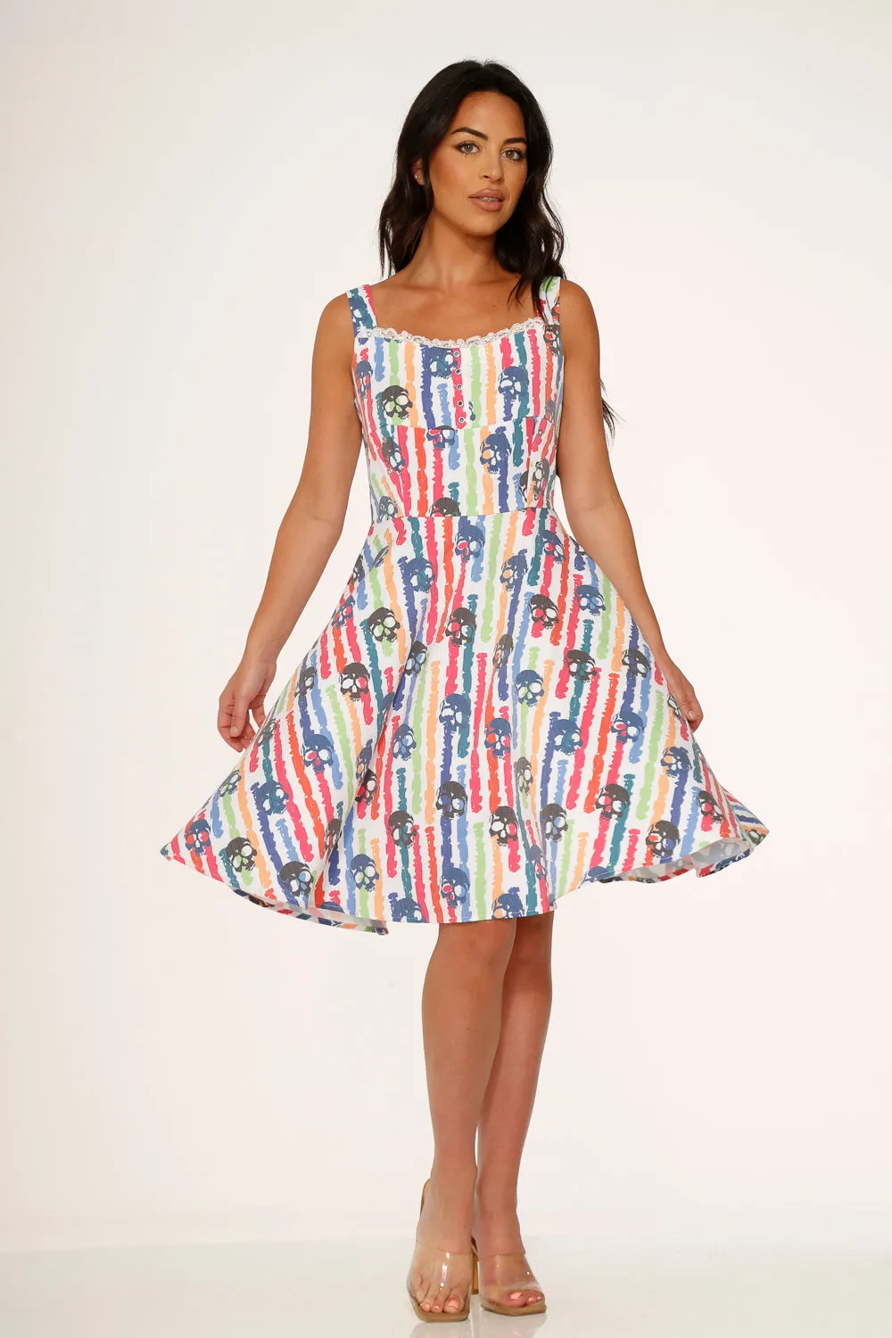 White Skulls Rainbow Swing Dress
