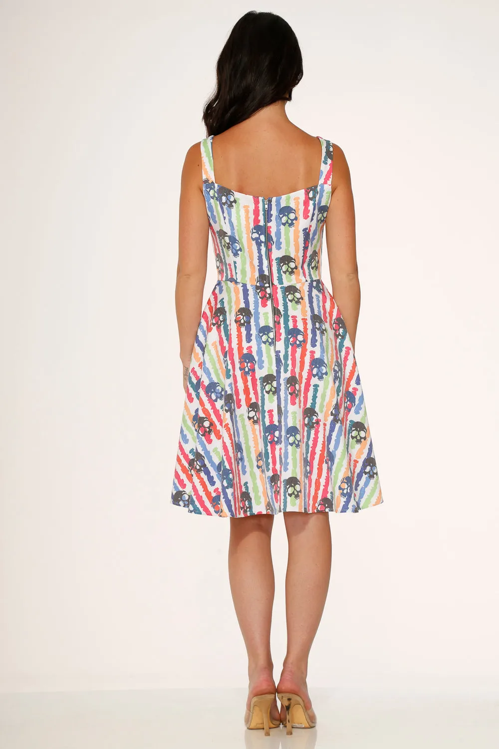 White Skulls Rainbow Swing Dress