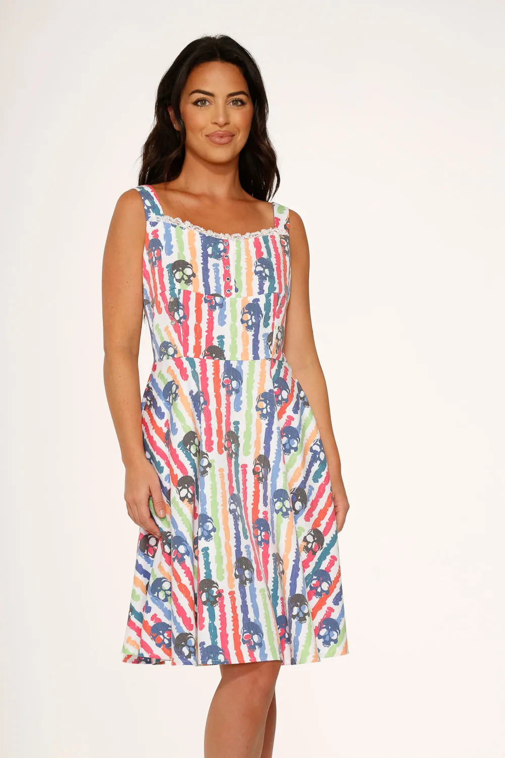 White Skulls Rainbow Swing Dress