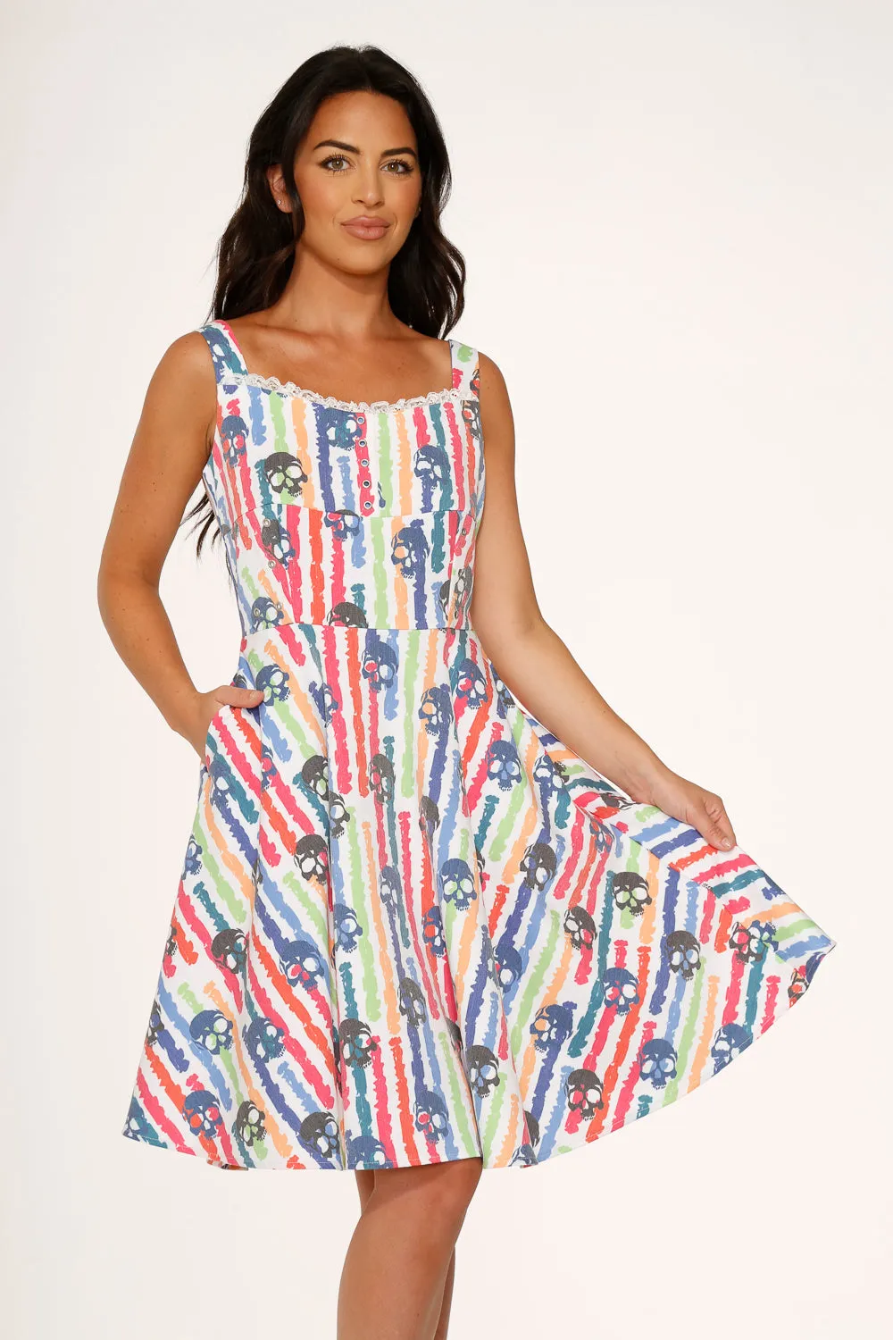 White Skulls Rainbow Swing Dress