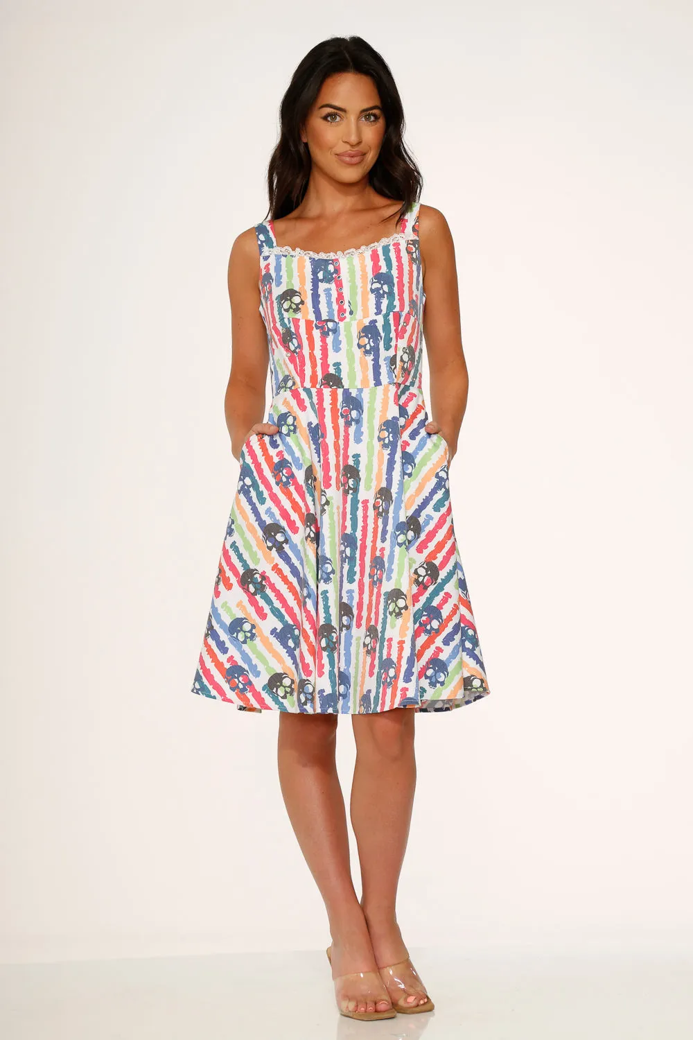 White Skulls Rainbow Swing Dress