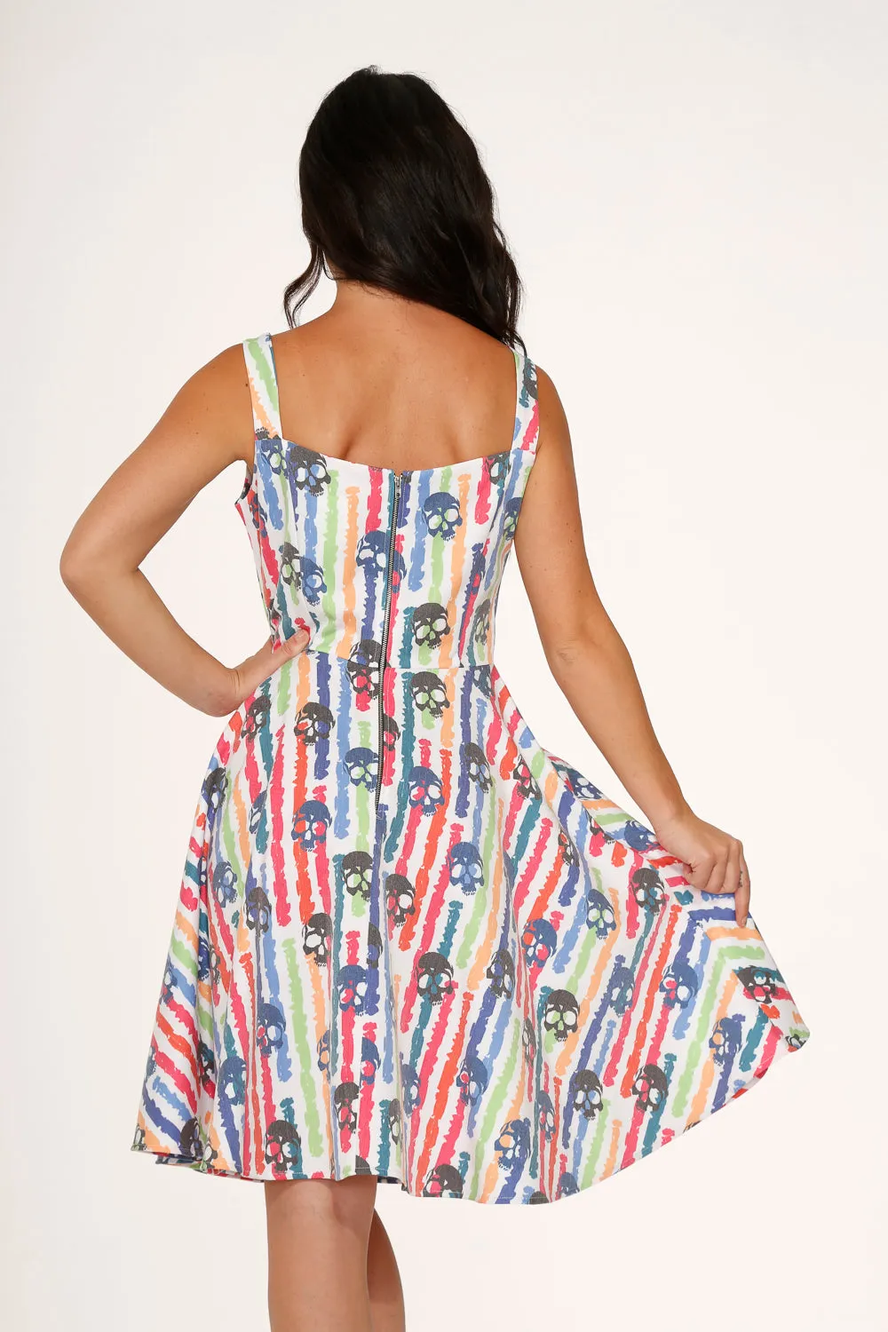 White Skulls Rainbow Swing Dress