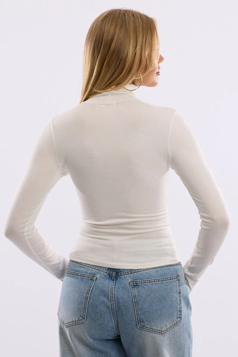 White Turtleneck Top Long Sleeve