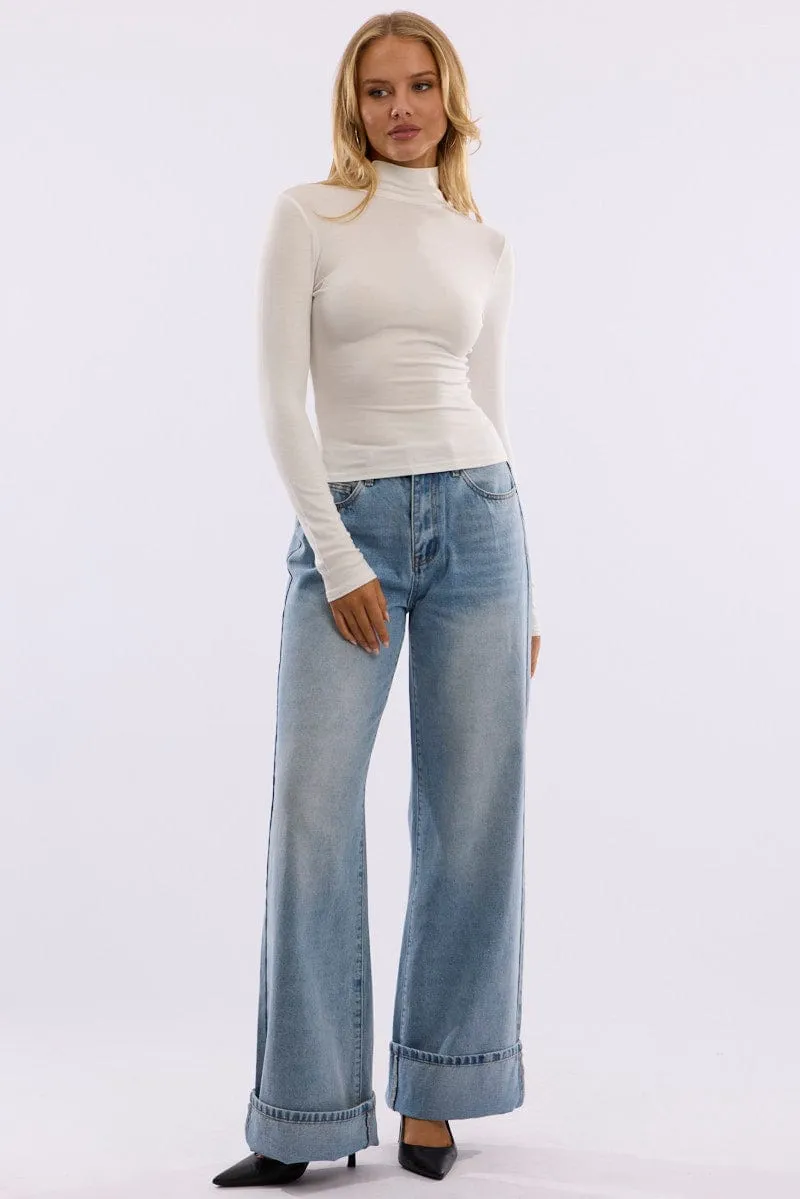 White Turtleneck Top Long Sleeve