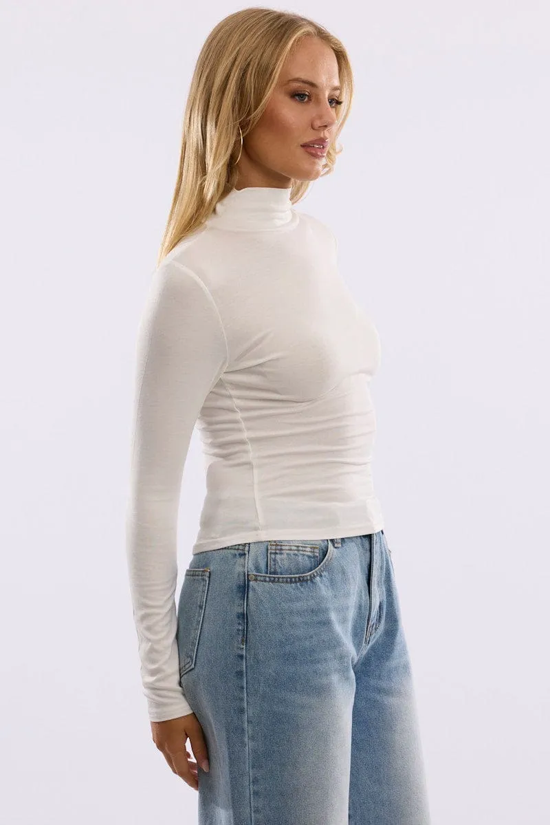 White Turtleneck Top Long Sleeve