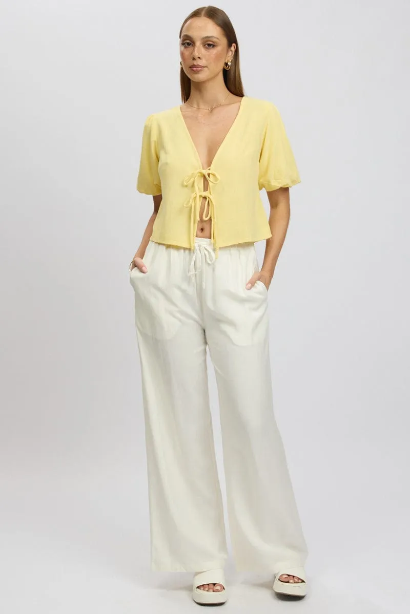 White Wide Leg Pants Elasticated Waist