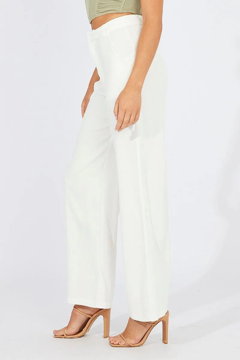 White Wide Leg Pants High Rise