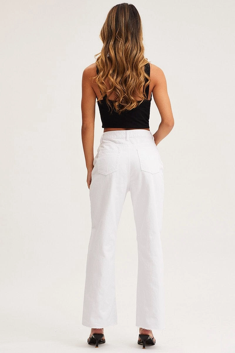 White Wide Leg Denim Jeans High Rise