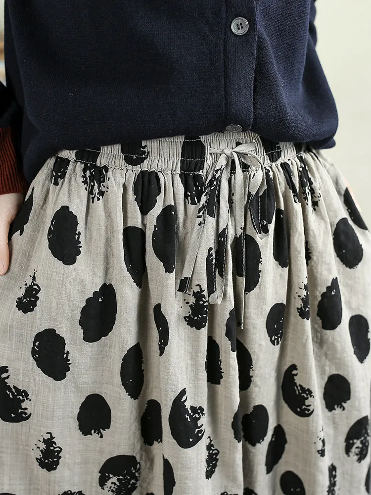 Women Spring Retro Cotton-Linen Printed A-Line Skirt