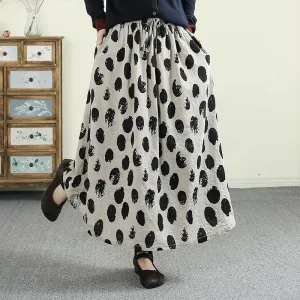 Women Spring Retro Cotton-Linen Printed A-Line Skirt