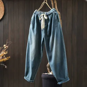 Women Spring Retro Denim Casual Loose Harem Pants