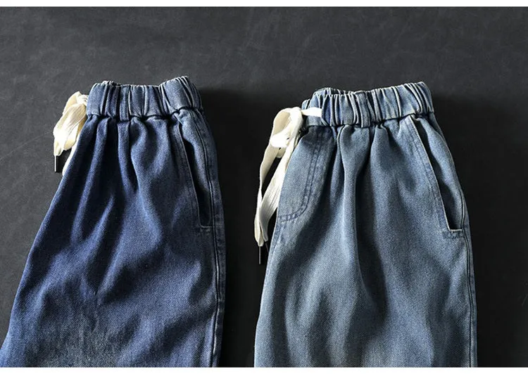 Women Spring Retro Denim Casual Loose Harem Pants