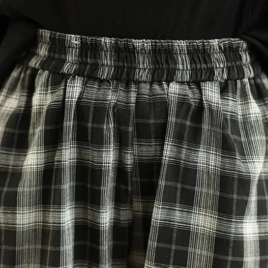 Women Summer Vintage Cotton Plaid Casual Harem Pants