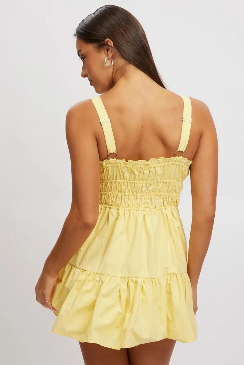 Yellow Fit And Flare Dress Mini Poplin